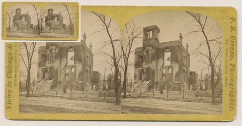 Stereofotografie des Rumsey House nach dem Brand von Chicago 1871, 1871